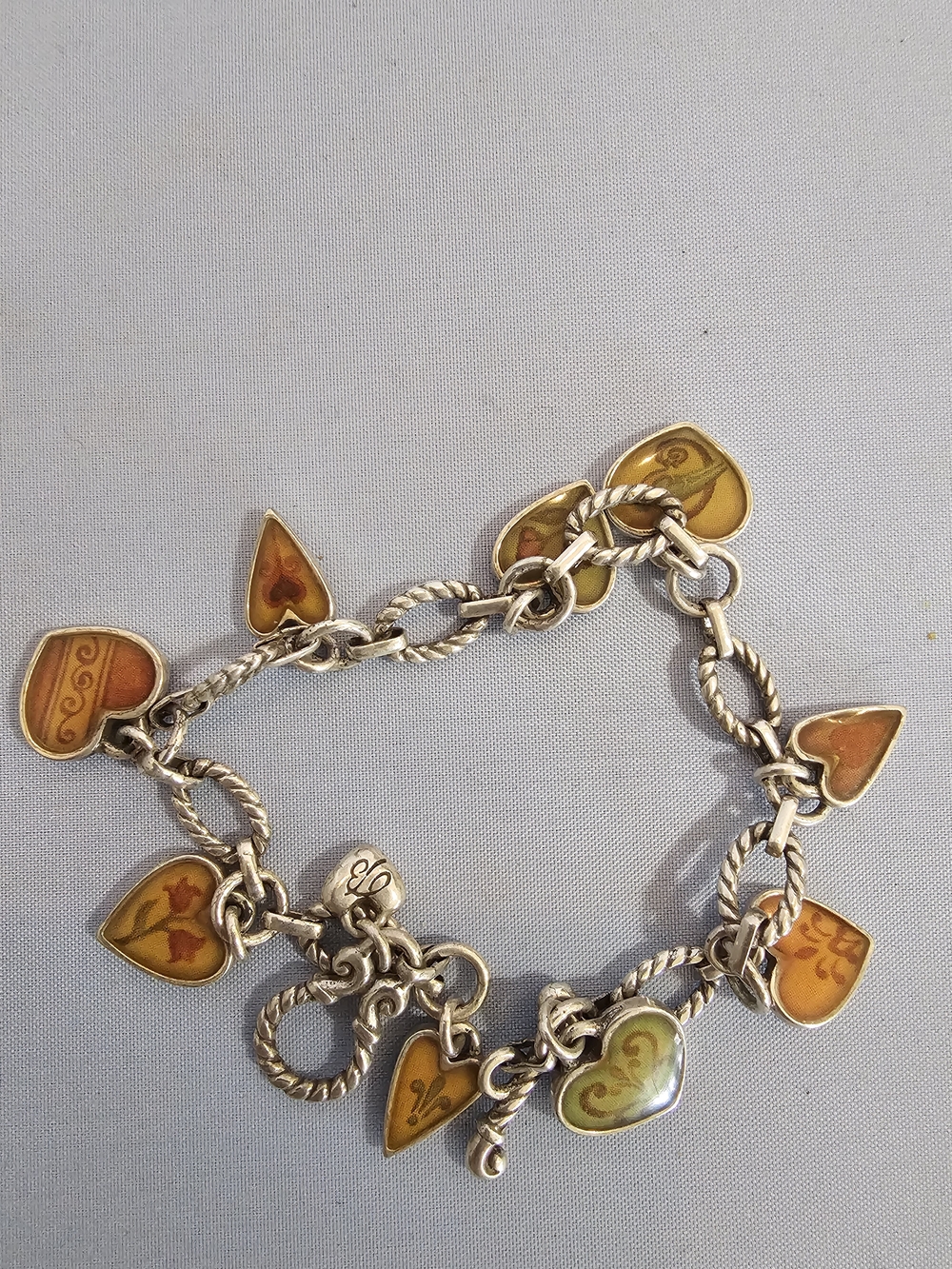 Brighton Gold Link Heart Charm Bracelet with Orange and Yellow Enamel